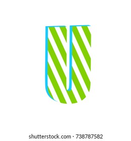 Cute 3d letter U with white stripped. Element for design.Vector illustration
