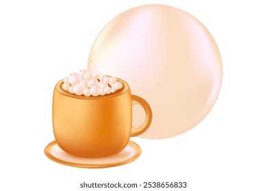 Taza de café beige ligera linda del capuchino 3D aislada, PNG transparente. Taza de café con textura de plástico brillante. Ideal para menú de cafetería, Precio de entrega, venta con descuento, presentación comercial.