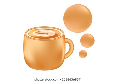 Taza de café beige ligera linda del capuchino 3D aislada, PNG transparente. Taza de café con textura de plástico brillante. Ideal para menú de cafetería, Precio de entrega, venta con descuento, presentación comercial.