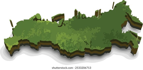 Cute 3D Mini Map Of Rusia With Realistic Green Grass And Brown Soil