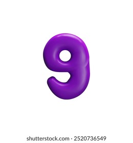 Cute 3d nine-digit purple color. This colorful plasticine element is great for birthdays, celebrations or educational materials designed for children.