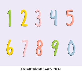 Cute 3d numbers vector set. Decorative elements for banner, cover, birthday or anniversary party.