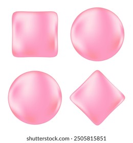 Cute 3D pink geometric shapes set, glowing circle, square, rhombus with liquid gradient texture. Aesthetic y2k style icons isolated. Elegant abstract elements for social media, posters, banners.