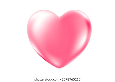 Cute 3D pink heart icon, glowing glass or plastic texture love heart clipart, isolated png, transparent background. Light pink shiny decoration, heart shape element.