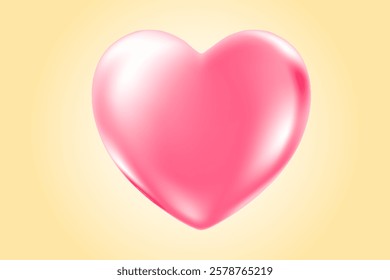 Cute 3D pink heart icon, glowing glass or plastic texture love heart clipart, isolated png, transparent background. Light pink shiny decoration, heart shape element.