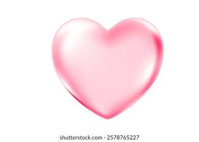 Cute 3D pink heart icon, glowing glass or plastic texture love heart clipart, isolated png, transparent background. Light pink shiny decoration, heart shape element.