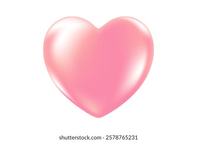 Cute 3D pink heart icon, glowing glass or plastic texture love heart clipart, isolated png, transparent background. Light pink shiny decoration, heart shape element.