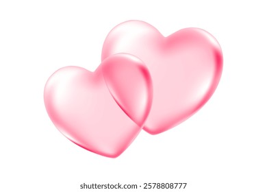 Cute 3D pink heart icon, glowing inflated balloon texture love heart clipart, isolated png, transparent background. Light pink shiny decoration, heart shape element.