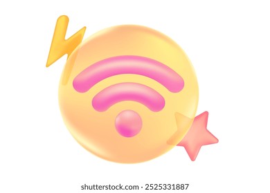 Lindo icono de wifi rosa 3D, fondo transparente aislado, elemento de diseño de zona de internet libre inalámbrico. Icono brillante de la red de Internet de la textura plástica para las infografías, presentación