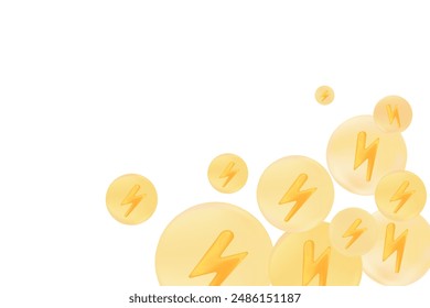 Cute 3D power icon representing energy efficiency, yellow lightening bolt for electrical hazard or ev charge. Isolated transparent background. Great for decoration, presentation, banner