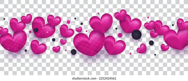 Cute 3D Purple Heart Balloons Illustration Isolated on Transparent Background. Valentine's Day Decoration Elements