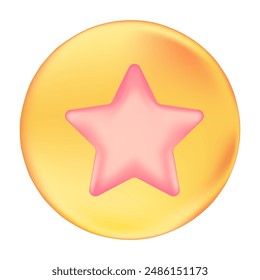 Cute 3d quality icon with star. Review icon isolated, favorite sticker design decoration. Vip illustration for presentation, social media, infographics, banner, web