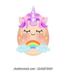 Cute 3d realistische Cartoon Osterei-Illustration mit einzigartiger Magie und Regenbogen-Dekoration. Vektor-Maskottdesign witziger Pysanka-Figur mit einem lächelnden Gesichtsausdruck