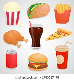 Cute 3d realistic Fast food icons. Vector art.