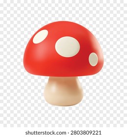A cute 3D rendered red mushroom with white spots and a beige stem, perfect for game design, cartoon illustrations, and nature themes.