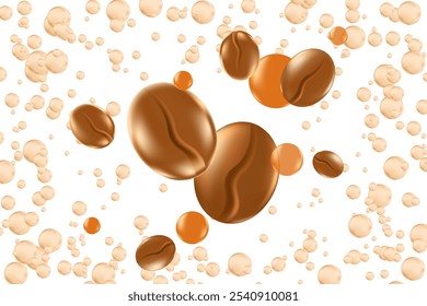 Cute 3D roasted coffee beans isolated PNG, transparent background. Elegant coffee seeds decoration element for cafe menu presentation, coffee shop poster ads, infographics, commercial banner sticker