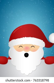 Cute 3d Santa Claus with background with snowflakes - vertical card. Vector.