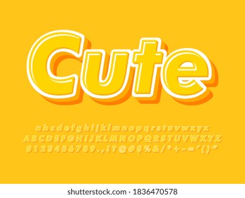 Cute 3d simple and minimal font effect for headline and logo design. Sweet and friendly yellow alphabet. Alphabet, number and Symbol