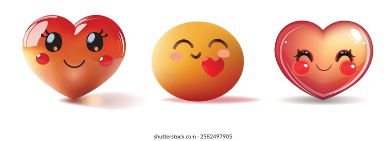 Cute 3D social media smiling eyes closed Emoji face icon on white background