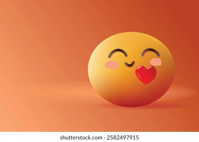 Cute 3D social media smiling eyes closed Emoji face icon on orange background