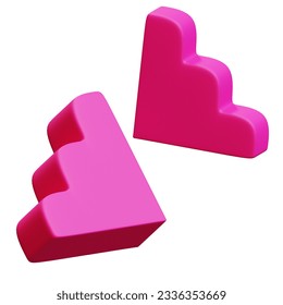 cute 3d stairs. Abstract memphis 3d asset of two cute ladders in bright pink color. Eccentric Memphis Pattern. Isolated on a white background