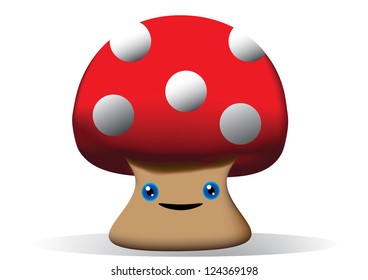 Cute 3d style Kawaii mushroom with red head and white spots