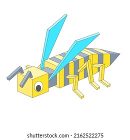 Cute 3D wasp character in pixel style on a white background.