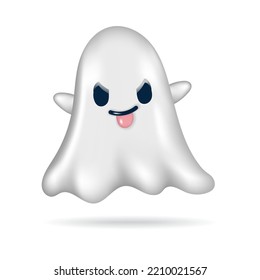 Cute 3D White Ghost Icon Happy Halloween Decorative Elements Objects Holiday Cartoon Icon Trick or Treat Spooky Boo Vector Illustration