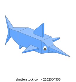 Cute 3D xiphias character in pixel style on a white background.