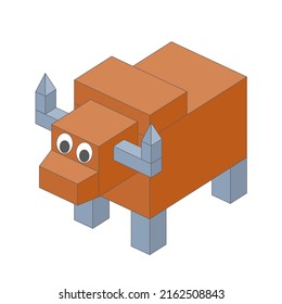 Cute el carácter de yak 3D en el estilo de píxel en un fondo blanco.