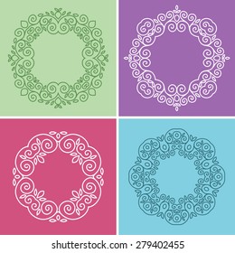 Cute 4 geometric floral frames in mono line style