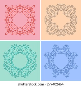 Cute 4 geometric floral frames in mono line style