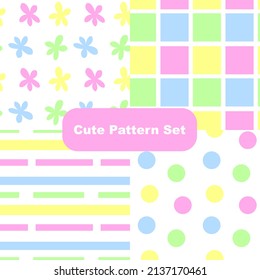 Cute 4 nahtlose Muster mit pastellfarbenen geometrischen Formen. Vektormuster für Textilien, Verpackungspapier und Dekoration.