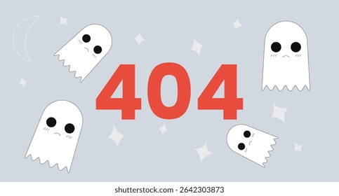 Cute 404 error page with sad ghost characters 2D illustration concept. Halloween kawaii boo. User friendly empty state cartoon conceptual abstract vector art. Flat metaphor on grey background