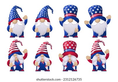 Cute 4th of July,  american gnomes boy and girl vector collections