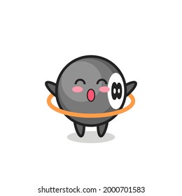 cute 8 ball billiard cartoon is playing hula hoop , cute style design for t shirt, sticker, logo element