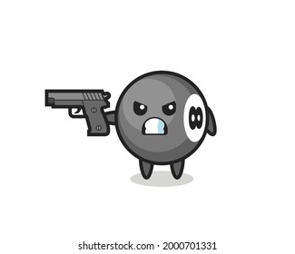 el tierno tiro de caracter de billar de bolas de 8 bolas con una pistola , diseño de estilo lindo para camiseta, pegatina, elemento logo
