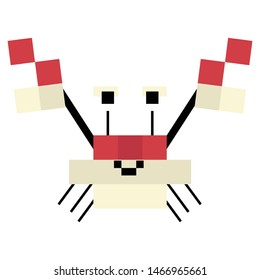 Cute 8 bit crab illustration. Retro game crustacean vector. Pixel sealife clipart. 