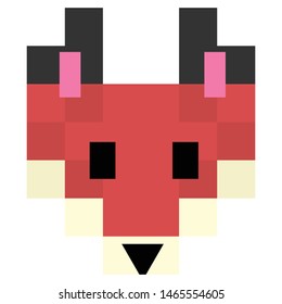Cute 8 bit forest fox vector illustration. Woodland canine head shot pixel art. 