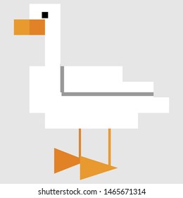 Cute 8 bit goose vector illustration. Farm bird pixel clipart.
