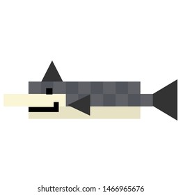 Cute 8 bit mackerel illustration. Retro game sealife vector. Pixel fish clipart. 
