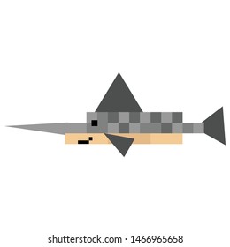Cute 8 bit sailfish vector illustration. Swordfish pixel clipart. Sealife graphic. 