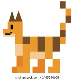 Cute 8 bit tabby cat vector illustration. Clip art pet kitty pixel art. 