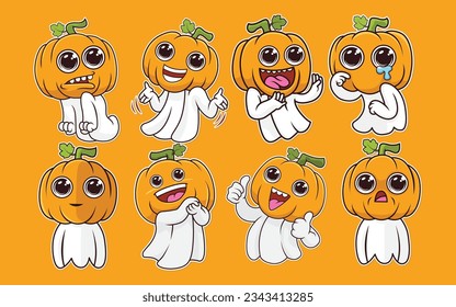 Cute 8 Orange Spooky Pumpkin Ghost Halloween