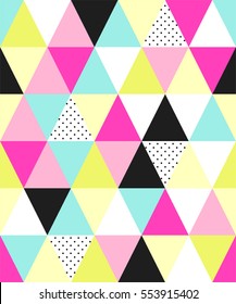 Cute 80's Style Seamless Geometric Pattern With Triangles For Your Decoration