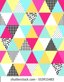 Cute 80's style seamless geometric pattern with triangles for your decoration