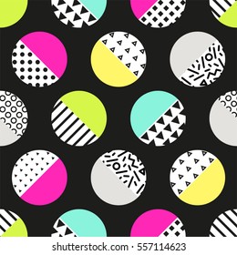 Cute 80's style seamless geometric pattern with circles for your decoration