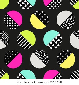 Cute 80's style seamless geometric pattern with circles for your decoration