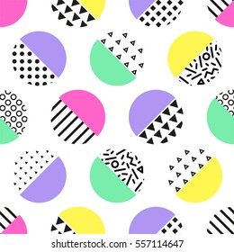 Cute 80's style seamless geometric pattern with circles for your decoration