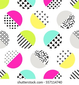 Cute 80's Style Seamless Geometric Pattern With Circles For Your Decoration